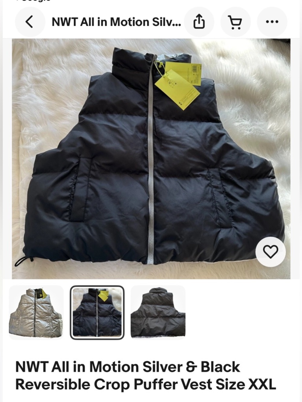 all in motion Black and Silver Reversible Women’s Puffer Vest - Picture 2 of 2